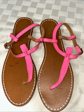 GAP Neon Pink T-Strap Leather Sandals